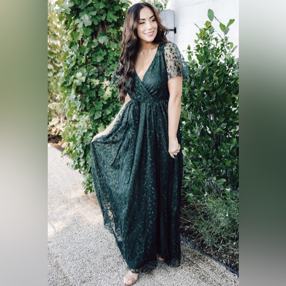 Baltic Born Emerald Green Marseille Lace Embossed Maxi Dress Retail $139